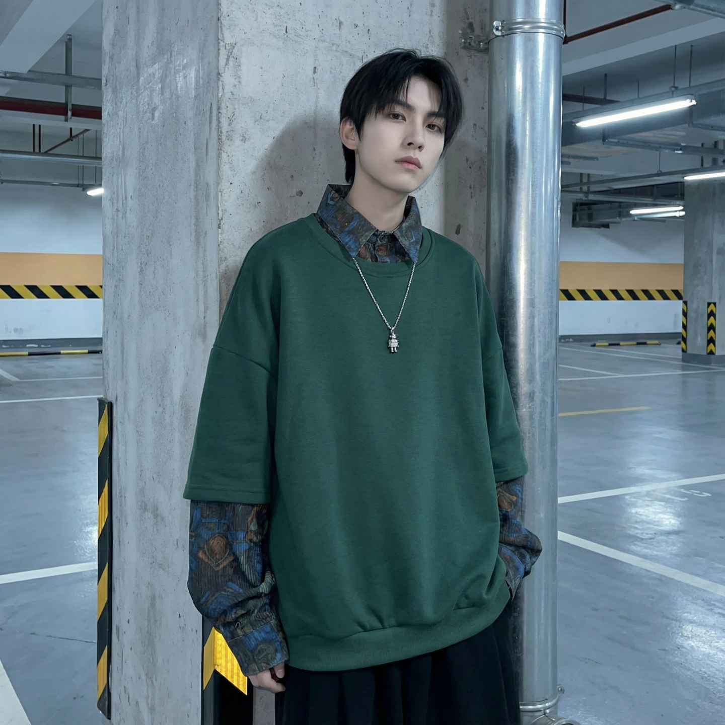 现货慵懒假两件衬衫领卫衣日系情侣碎花上衣A881-P65，男装衬衫，星座1017