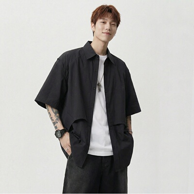 美式老钱风立体剪裁廓形翻领男2026新款宽松潮牌衬衫CS4172-P48