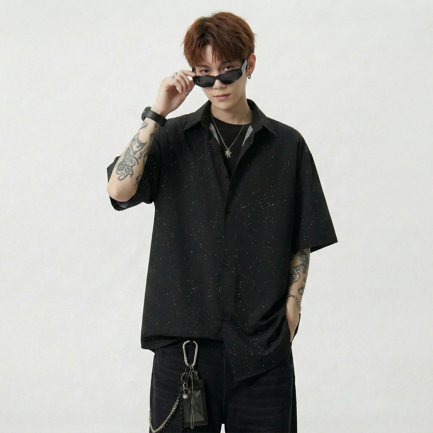 现货短袖休闲衬衫男痞帅七分袖衬衣bf港风 CS2609-P38