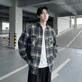 现货2026春复古美式格子长袖衬衫毛边宽松衬衣SC245-P58，男装衬衫，星座1017