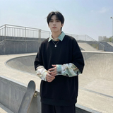 现货慵懒假两件衬衫领卫衣日系情侣碎花上衣A881-P65，男装衬衫，星座1017