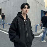 现货小众烫钻可拆卸领带设计连帽卫衣重磅宽松慵懒外套W2056-P89，女装短外套，星座1017