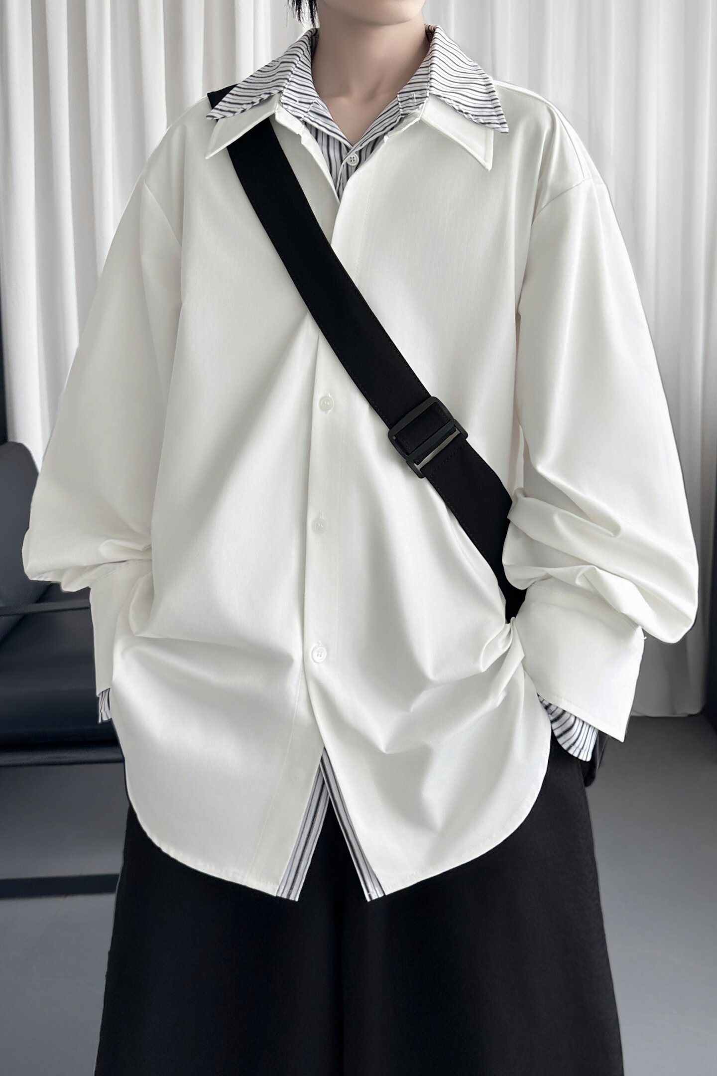 设计感假两件拼接衬衫男夏季宽松痞帅情侣衬衣外套潮SA531-P68,男装衬衫,星座1017