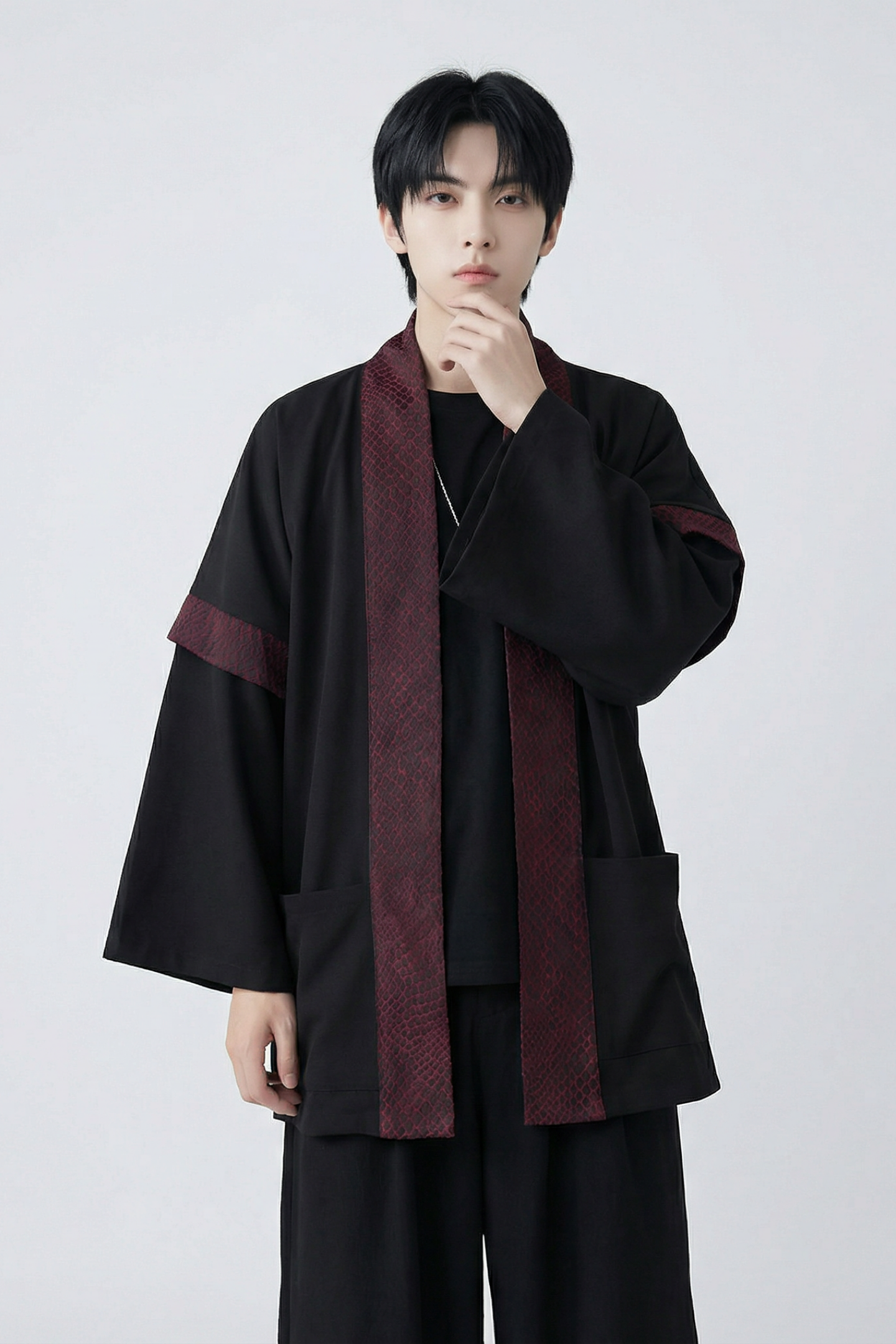 现货春秋风蟒纹印花拼接男士道袍汉服D3206-P78,男装民族服装,星座1017