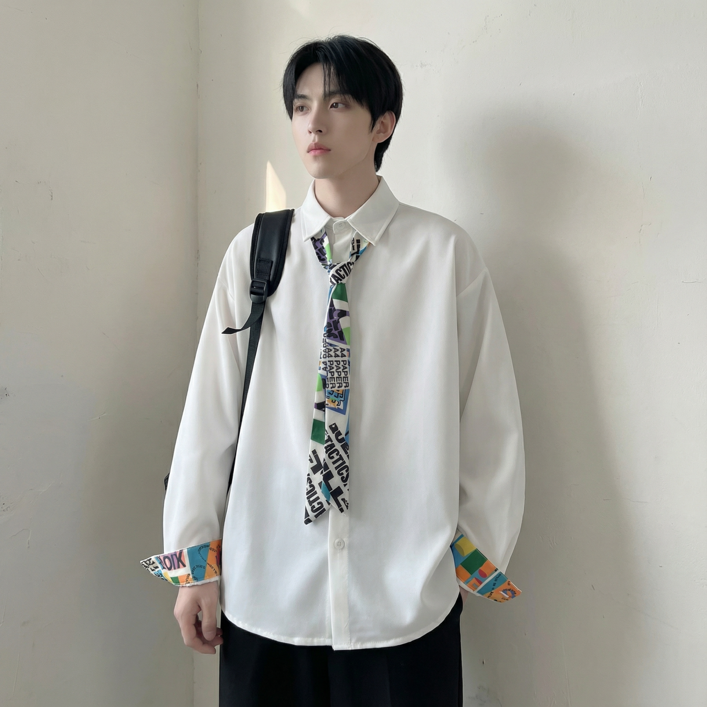 现货长袖衬衫男潮流带领带帅气港风高级感情侣衬衣FA32-P55，男装衬衫，星座1017