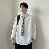 现货长袖衬衫男潮流带领带帅气港风高级感情侣衬衣FA32-P55，男装衬衫，星座1017