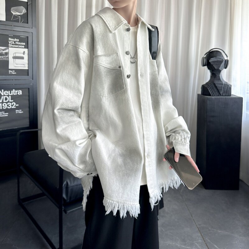 美式复古后背字母牛仔外套男女宽松破坏毛边情侣夹克DK171-P108,男装夹克,星座1017