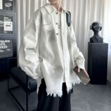 美式复古后背字母牛仔外套男女宽松破坏毛边情侣夹克DK171-P108，男装夹克，星座1017