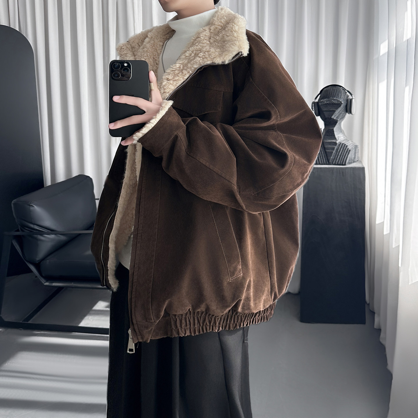 美拉德复古立领羊羔毛棉服男款加绒加厚工装棉衣MF829-P148,男装棉衣,星座1017