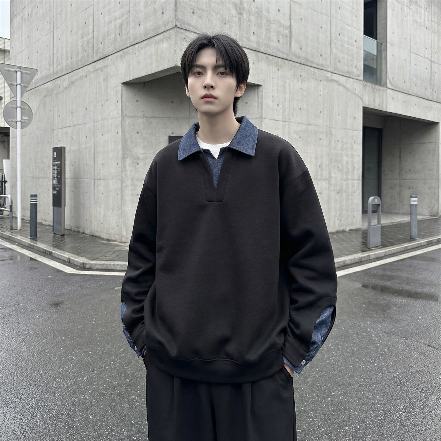 现货春季新款翻领高级感衬衫领上衣长袖卫衣男装潮WY212-P68,男装衬衫,星座1017