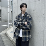 现货2026春复古美式格子长袖衬衫毛边宽松衬衣SC245-P58，男装衬衫，星座1017