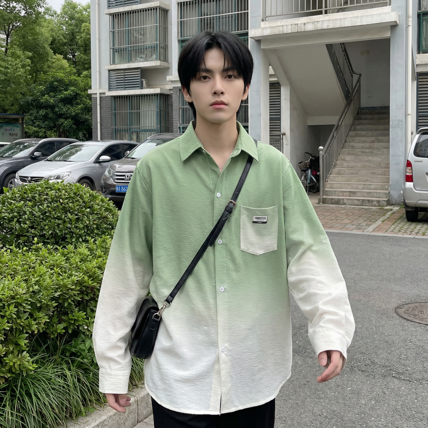 2026现货渐变长袖衬衫水洗褶皱宽松潮流休闲衬衣DS651-P58，男装衬衫，星座1017