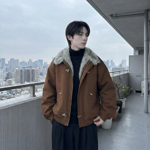 现货毛领复古（仿貂毛领）秋冬季座山雕夹克棉服外套男 Q664-P148图片