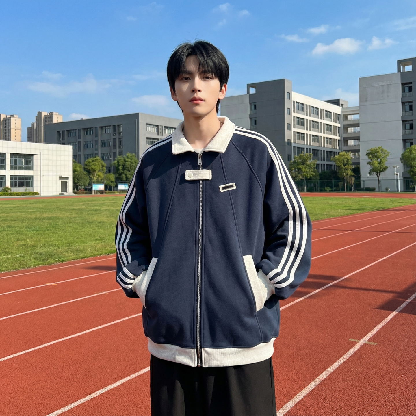 现货2026三条杠翻领夹克男宽松休闲运动外套现货R238-P68,男装夹克,星座1017