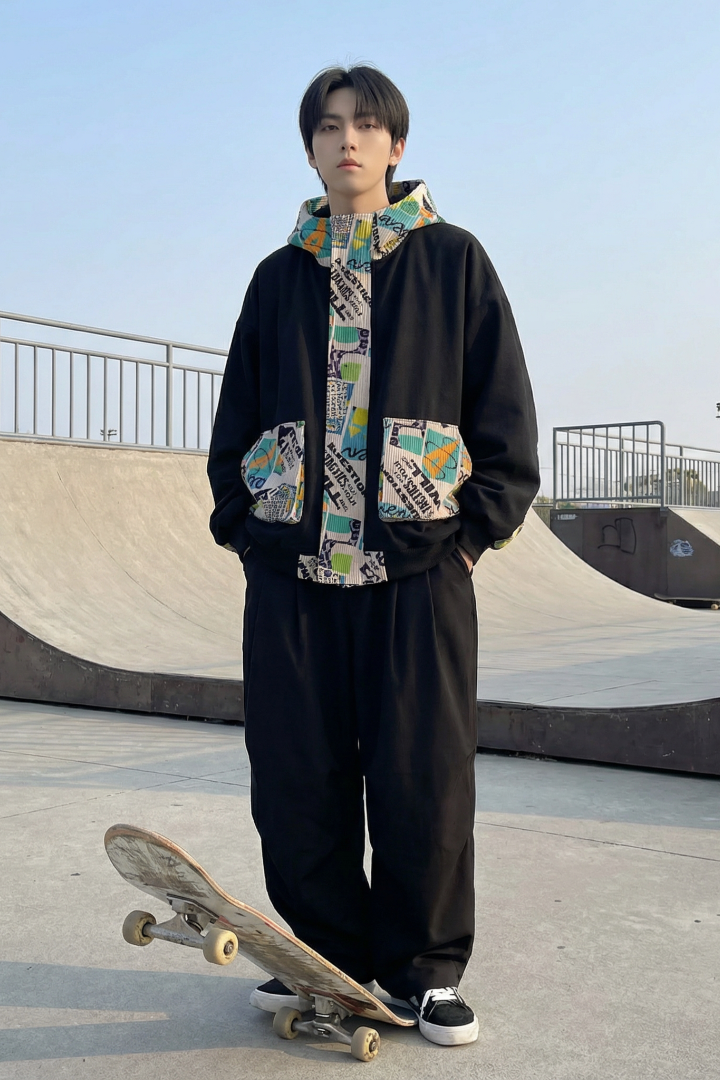 现货春款潮流涂鸦拼接夹克开衫连帽外套WT23-P75控96,男装夹克,星座1017