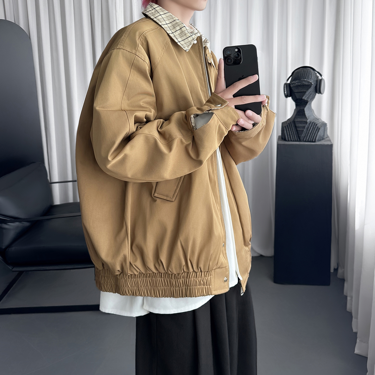 撞色拼接格纹棉服日系秋冬工装加厚夹克哈灵顿外套G2116-P118,男装夹克,星座1017 撞色拼接格纹棉服日系秋冬工装加厚夹克哈灵顿外套G2116-P118,男装夹克,星座1017