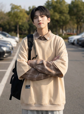 现货 2026春款假两件卫衣衬衫领复古vibe格子美式外套  A5613-P65