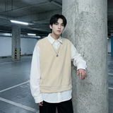 现货假两件长袖衬衫宽松衬衣港风休闲百搭上衣GK25-P58，男装衬衫，星座1017