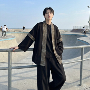 现货 春秋风蟒纹印花拼接男士道袍汉服 D3206-P78图片