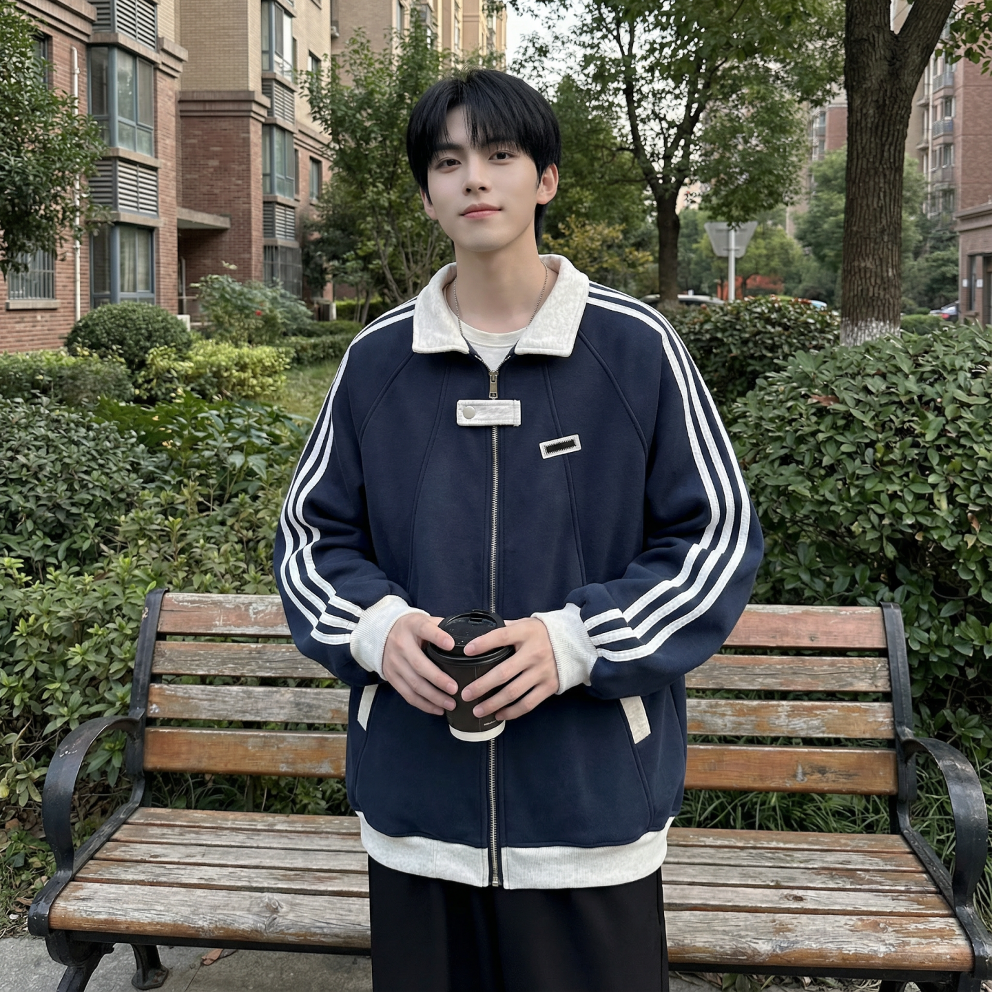 现货2026三条杠翻领夹克男宽松休闲运动外套R238-P68，男装夹克，星座1017