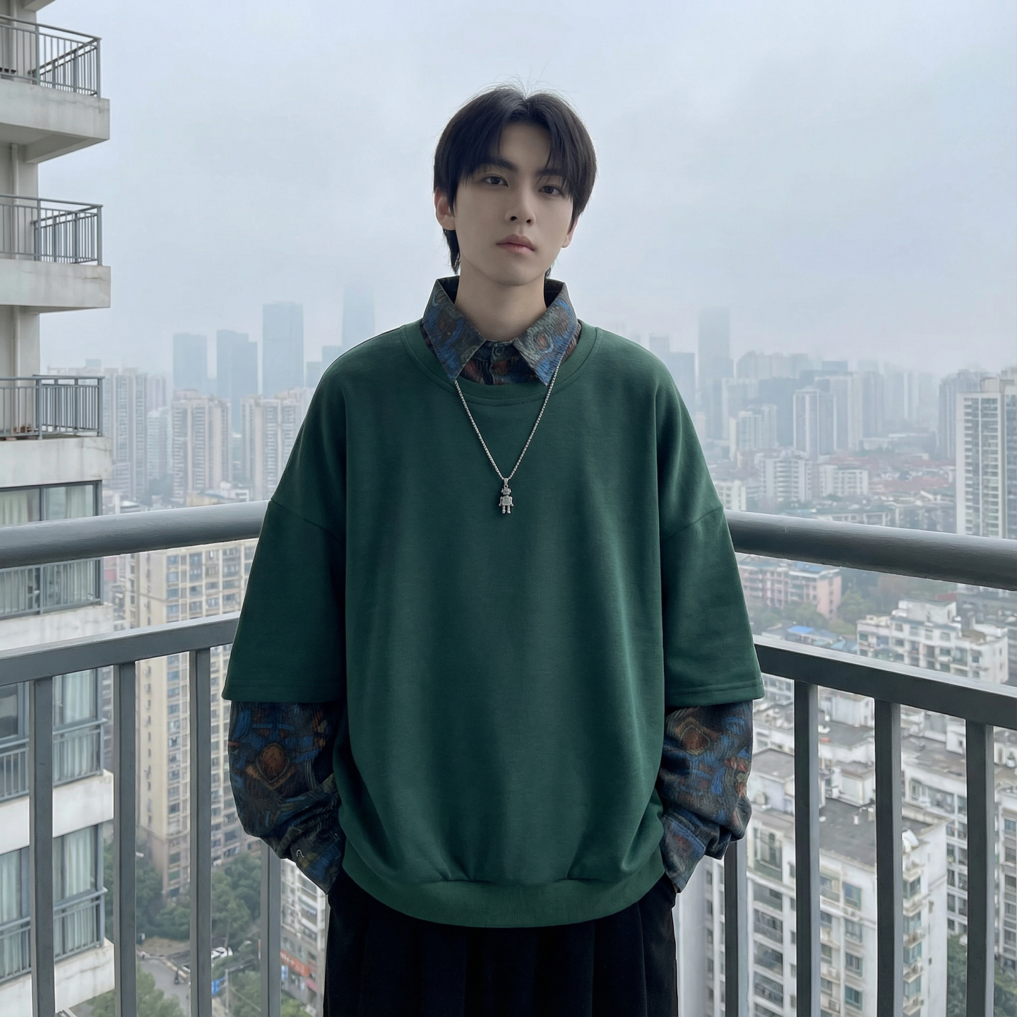 现货慵懒假两件衬衫领卫衣日系情侣碎花上衣A881-P65，男装衬衫，星座1017