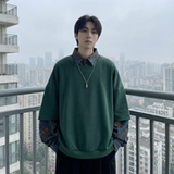 现货慵懒假两件衬衫领卫衣日系情侣碎花上衣A881-P65，男装衬衫，星座1017