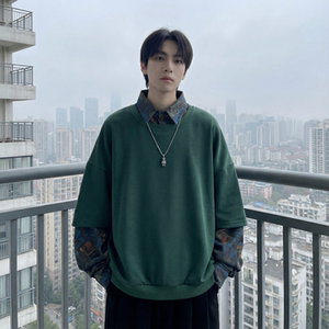 现货慵懒假两件衬衫领卫衣日系情侣碎花上衣 A881-P65，男装衬衫，星座1017