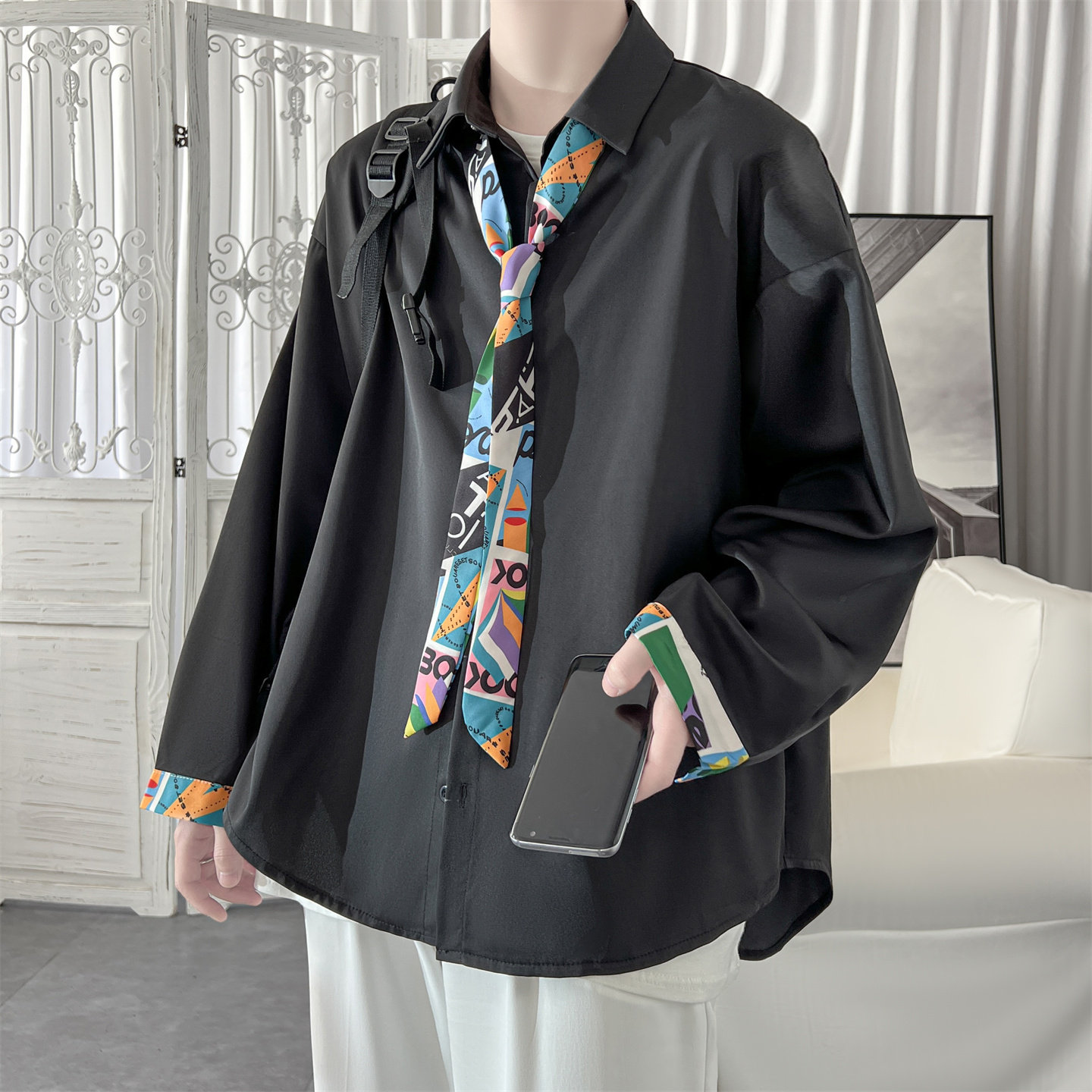 长袖衬衫男潮流帅气港风高级感情侣衬衣FC32-P55,男装衬衫,星座1017