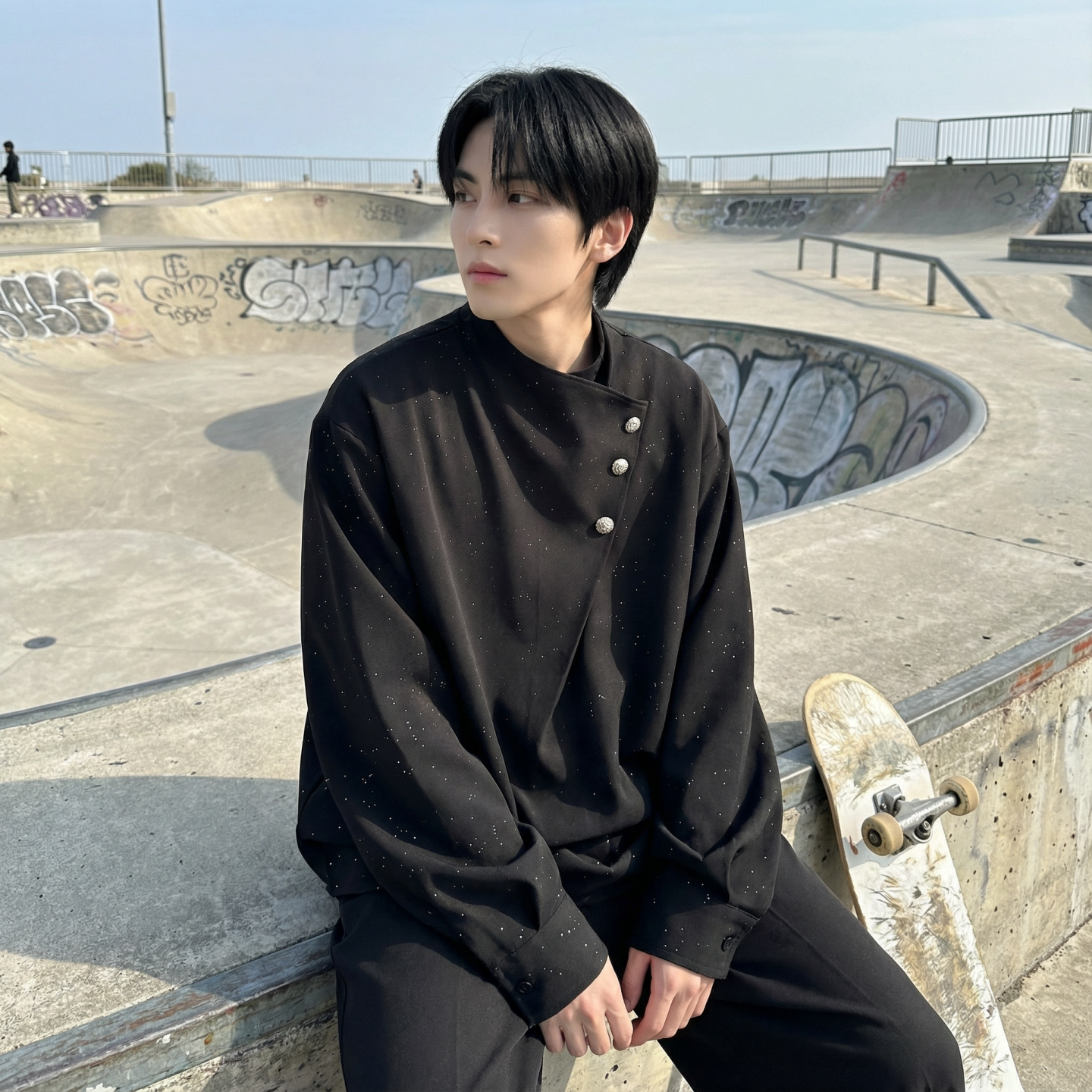 现货新中式痞帅衬衣高级感小香风衬衫微闪潮流痞帅衬衣A903-P68,男装衬衫,星座1017