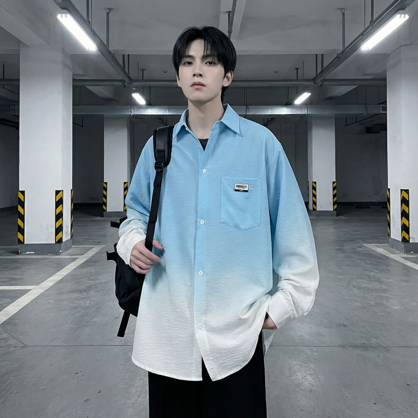 2026现货渐变长袖衬衫水洗褶皱宽松潮流休闲衬衣DS651-P58，男装衬衫，星座1017