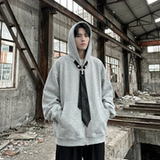 现货小众烫钻可拆卸领带设计连帽卫衣重磅宽松慵懒外套W2056-P89，女装短外套，星座1017