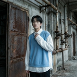 现货假两件长袖衬衫宽松衬衣港风休闲百搭上衣GK25-P58，男装衬衫，星座1017