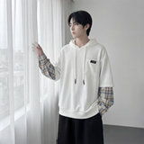 现货春季连帽卫衣男潮牌ins假两件拼接格子慵懒风W8212-P68，男装卫衣，星座1017