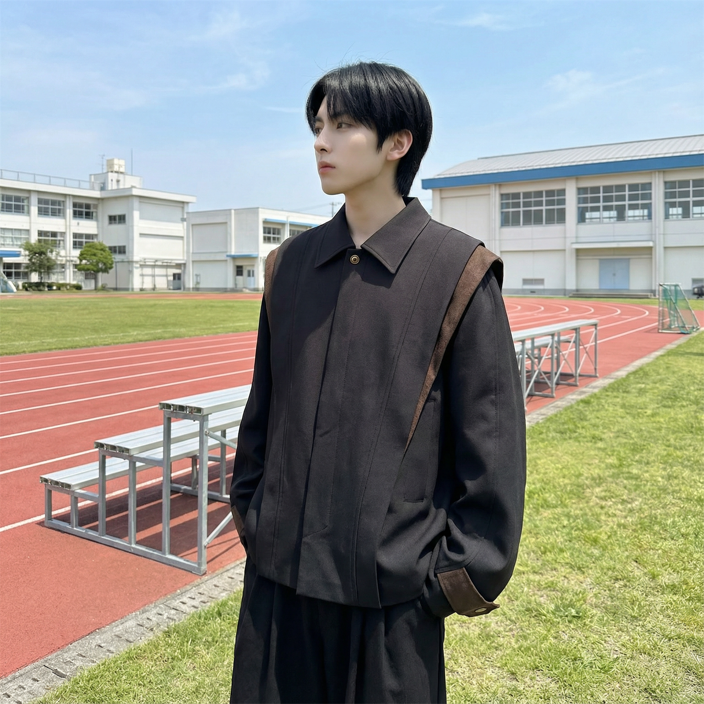 现货新款春季飞肩撞色夹克外套男设计感痞帅上衣 JK905-P108图片