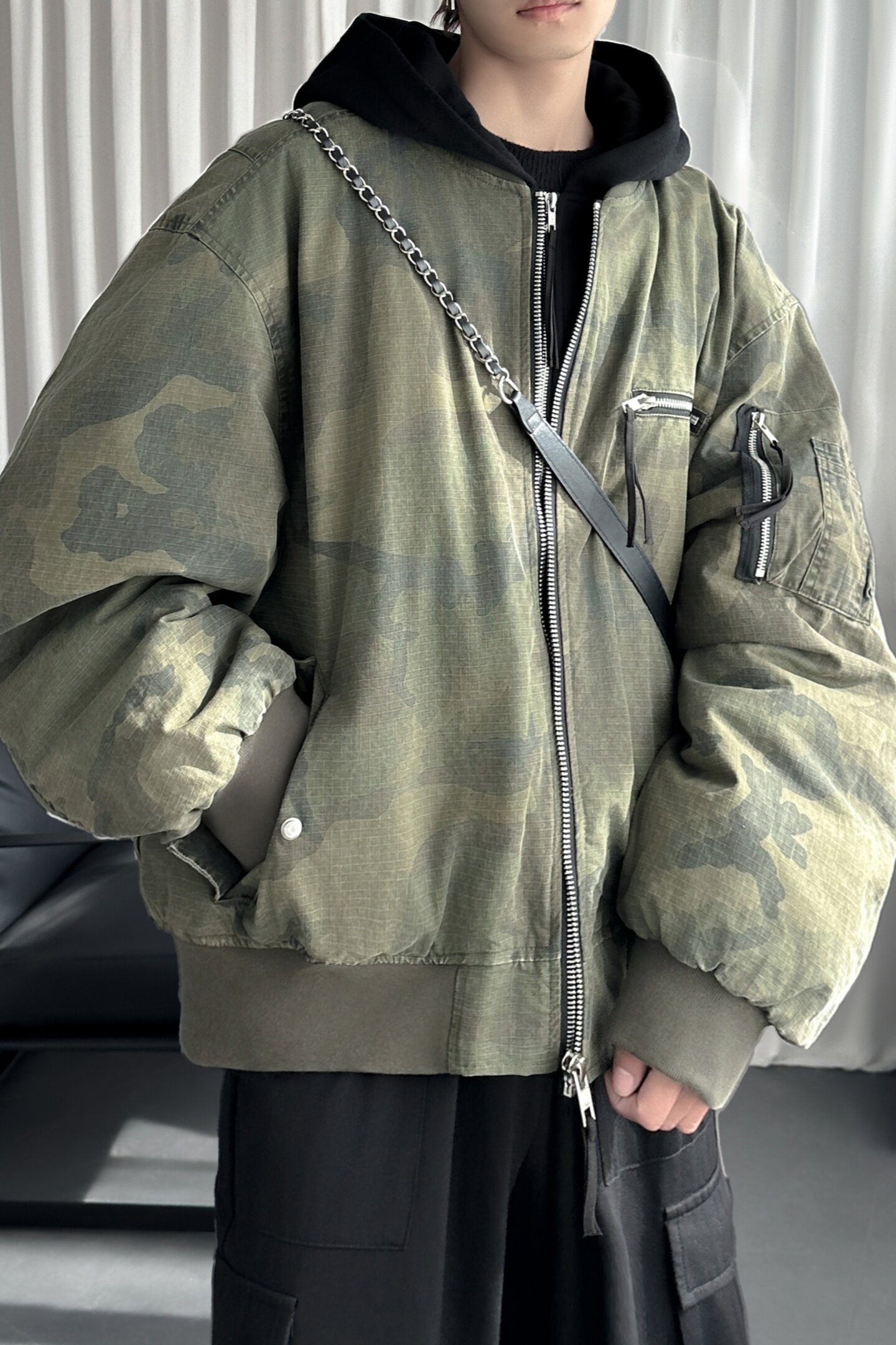 现货迷彩假两件棉服重磅水洗飞行服街头风外套M9881-P148,男装棉衣,星座1017