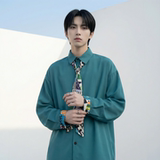 现货长袖衬衫男潮流带领带帅气港风高级感情侣衬衣FA32-P55，男装衬衫，星座1017