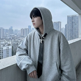 现货烫钻可拆卸领带设计连帽卫衣重磅细闪宽松慵懒外套W2056-P89，女装短外套，星座1017