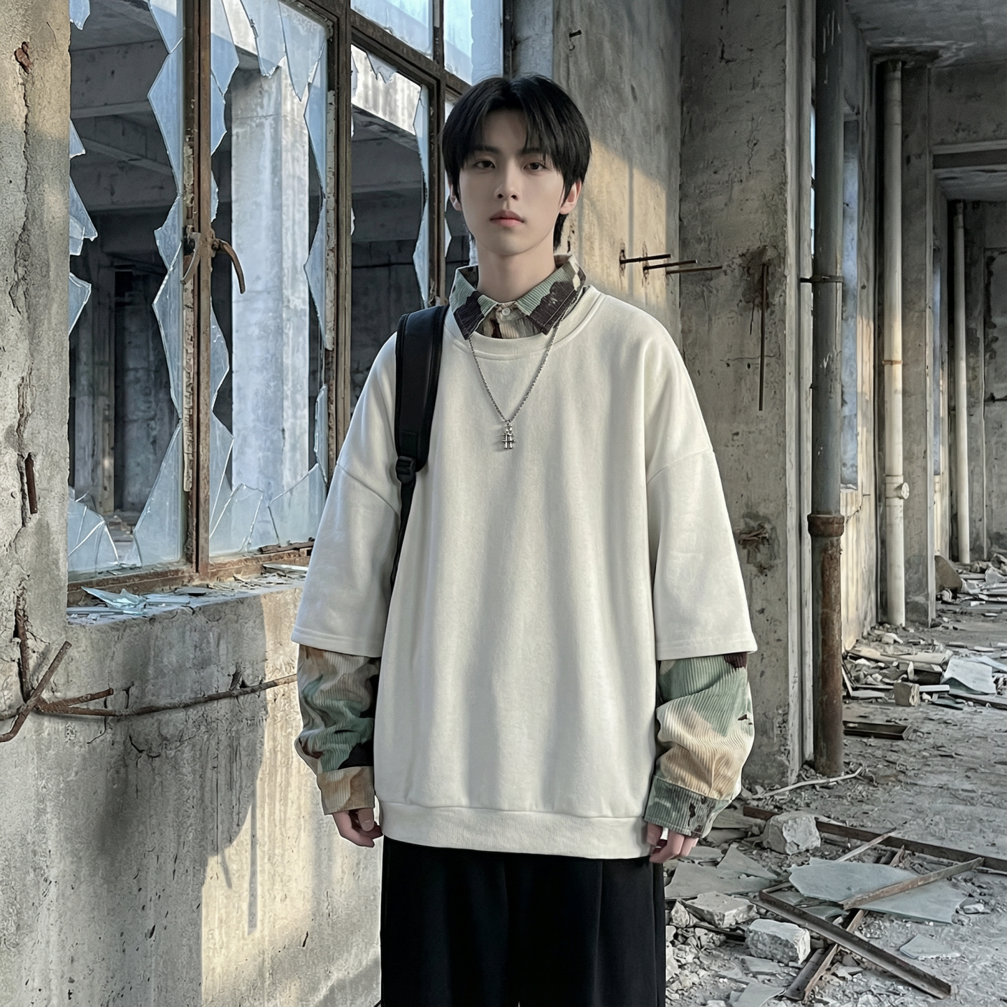 现货慵懒假两件衬衫领卫衣日系情侣碎花上衣A881-P65，男装衬衫，星座1017