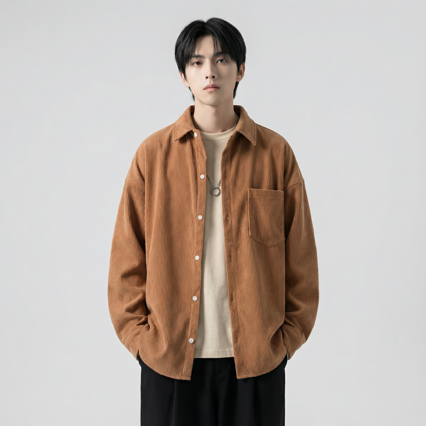 现货灯芯绒高级感长袖衬衫男休闲衬衣外套C963-P48，男装衬衫，星座1017