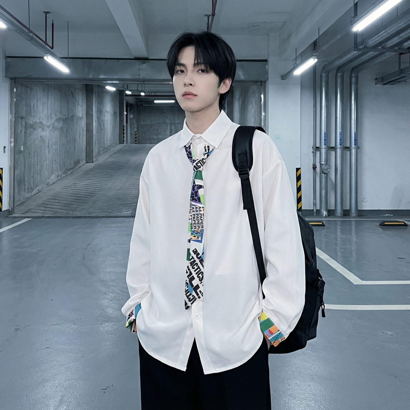 现货长袖衬衫男潮流带领带帅气港风高级感情侣衬衣FA32-P55，男装衬衫，星座1017