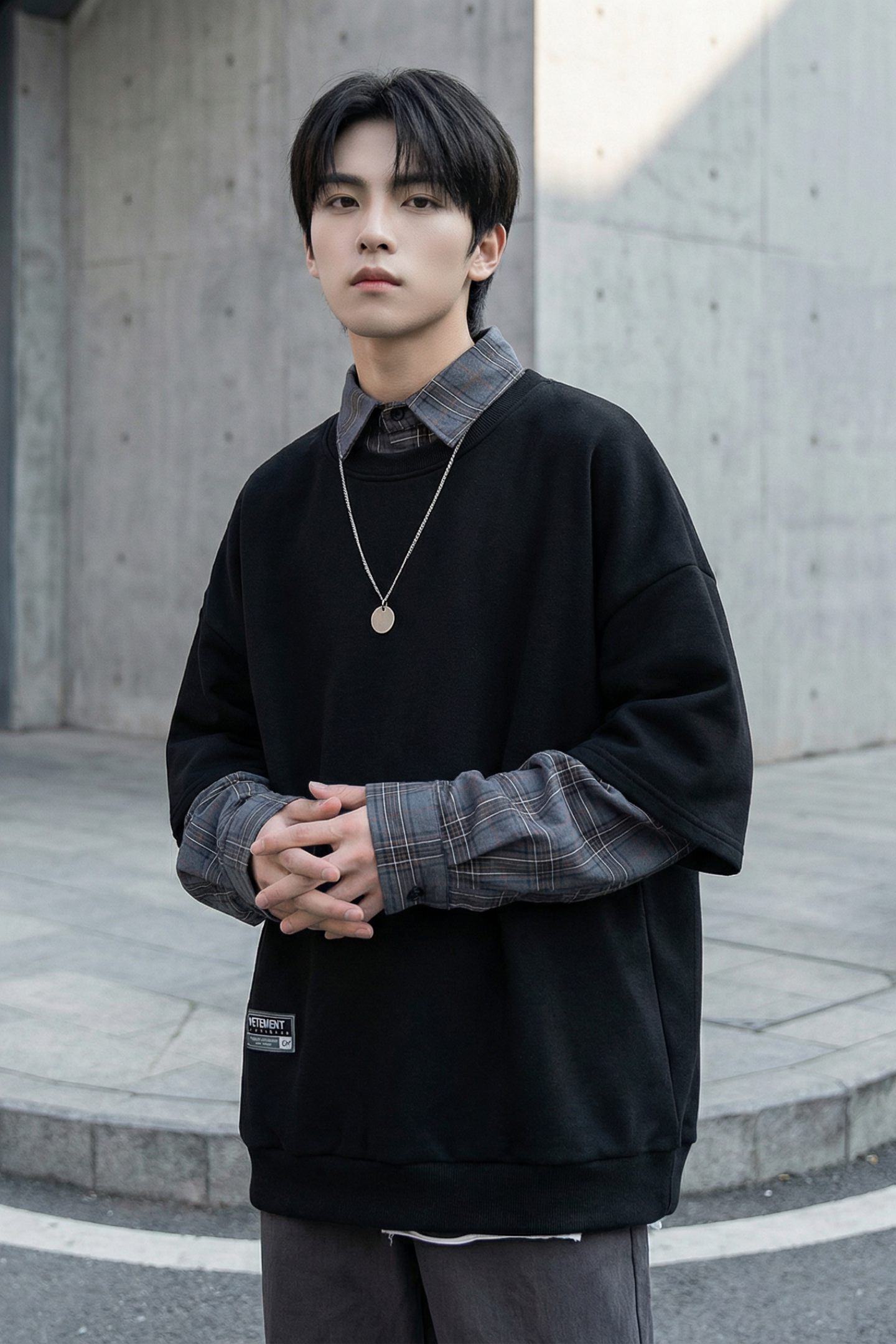 现货2026春款假两件卫衣衬衫领复古vibe格子美式外套A5613-P65,男装衬衫,星座1017
