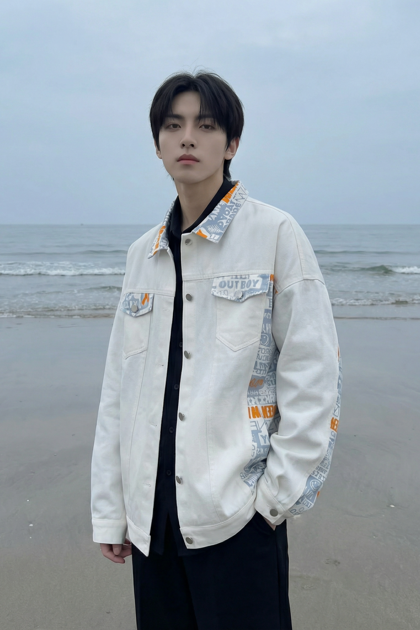 现货2026春季痞帅拼接设计感翻领夹克高级感潮流外套J24-P75,男装夹克,星座1017