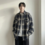现货2026春复古美式格子长袖衬衫毛边宽松衬衣SC245-P58，男装衬衫，星座1017