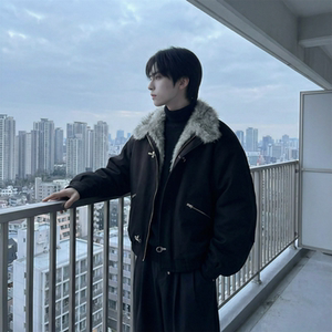 现货毛领复古（仿貂毛领）秋冬季座山雕夹克棉服外套男 Q664-P148图片