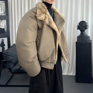 冬季大毛领加厚夹棉黑锻拼接棉服外套 M1654-P168图片