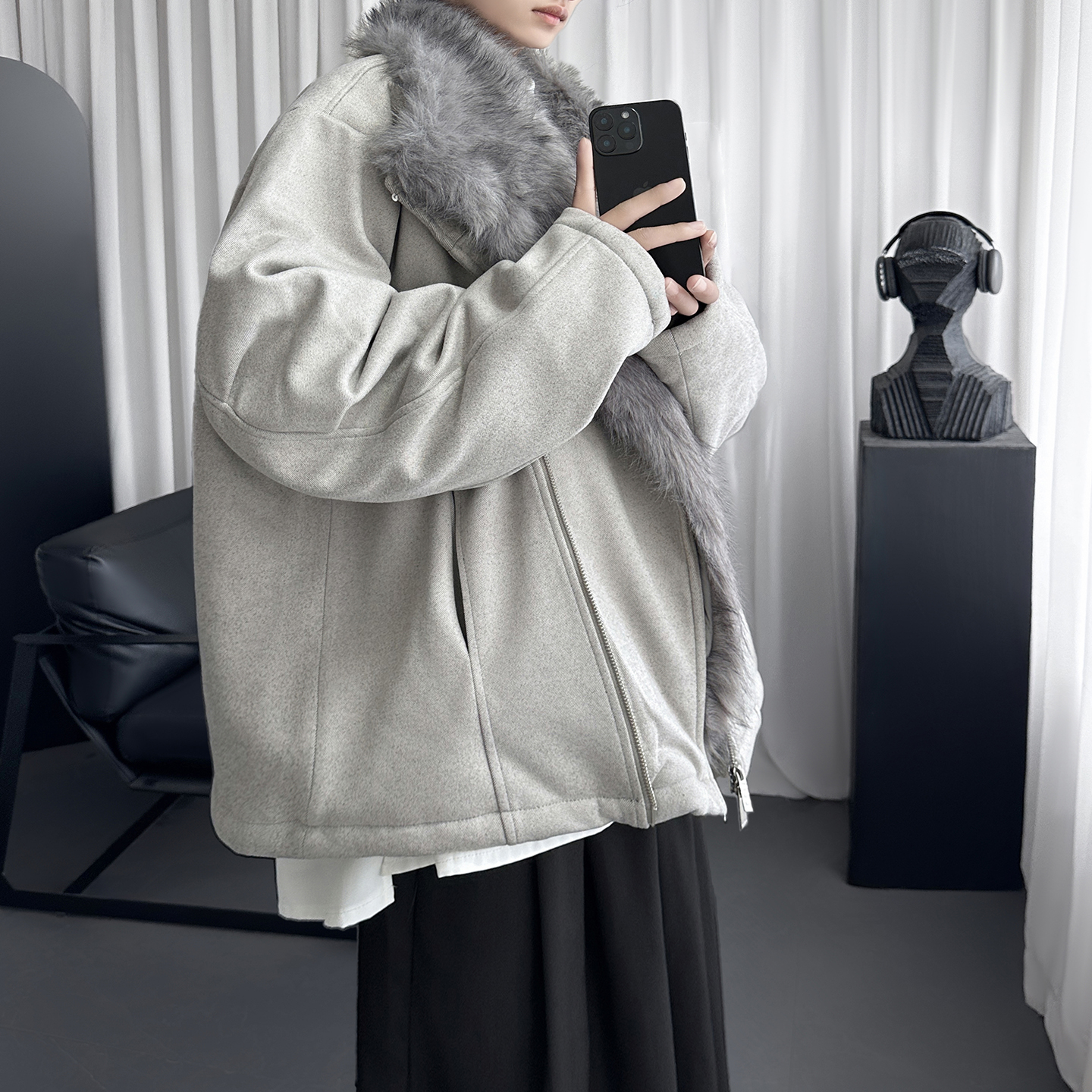 斜拉链座山雕兔毛加绒托卡棉服厚外套男冬M6523-P148，男装棉衣，星座1017