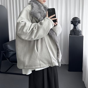 斜拉链座山雕兔毛加绒托卡棉服厚外套男冬 M6523-P148图片