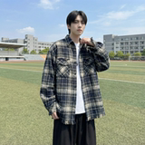 现货2026春复古美式格子长袖衬衫毛边宽松衬衣SC245-P58，男装衬衫，星座1017