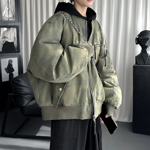 现货迷彩假两件棉服重磅水洗飞行服街头风外套 M9881-P148图片