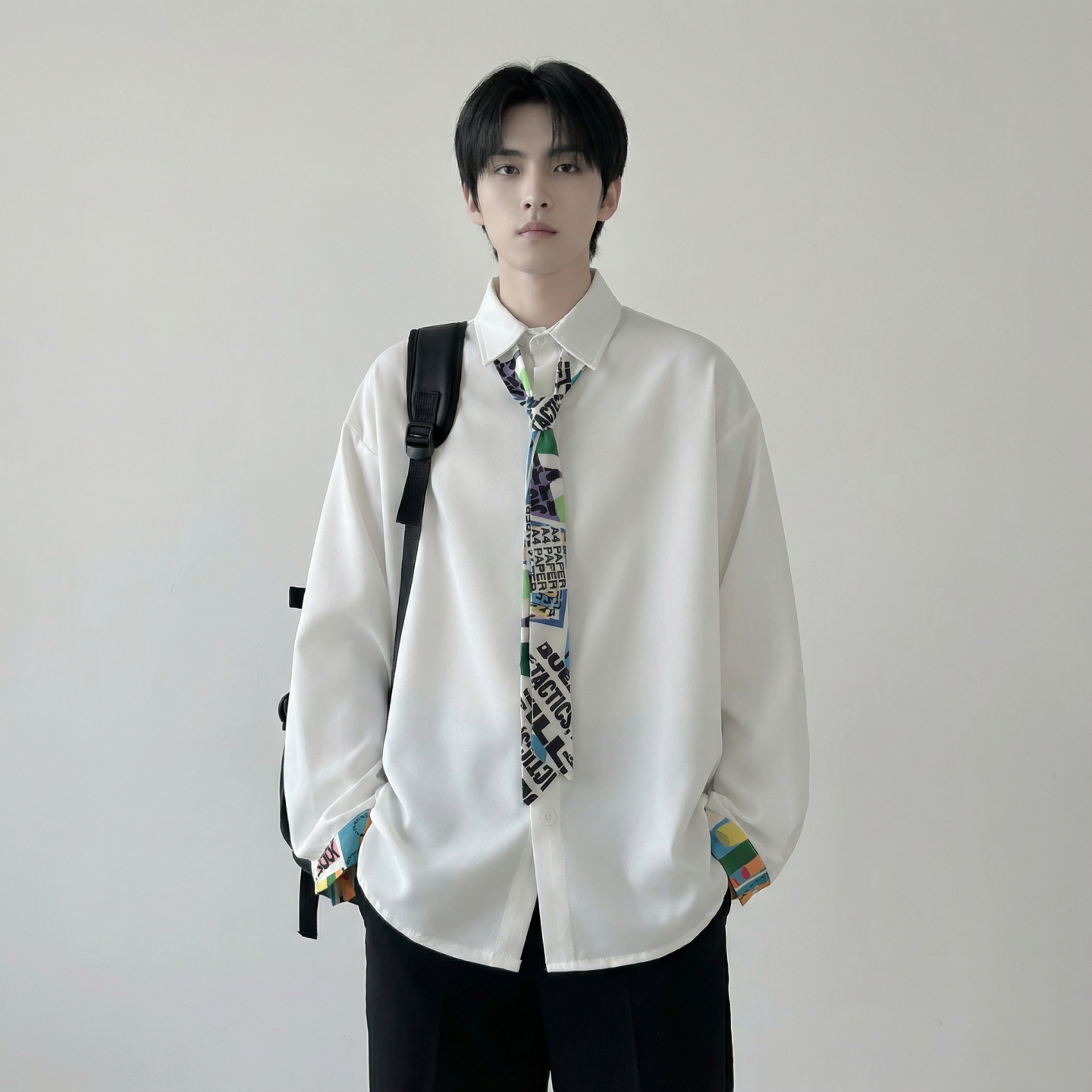 现货长袖衬衫男潮流带领带帅气港风高级感情侣衬衣FA32-P55，男装衬衫，星座1017